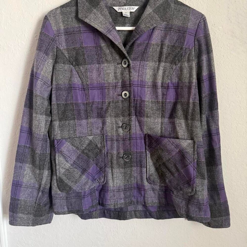 Pendleton Women’s M 100% Virgin Wool Purple Gray Plaid Button Front Shirt